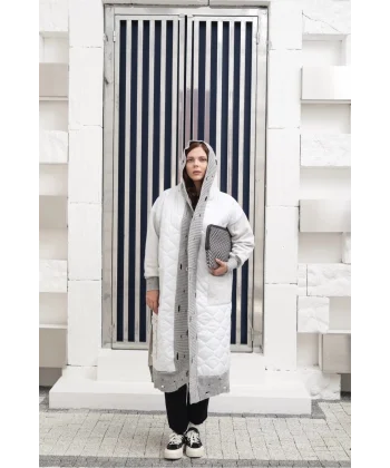 Kadın Kapitone Uzun Mont - Kapüşonlu Oversize Mont - 38-46 Beden Uyumu - Kışlık Rahat Şık