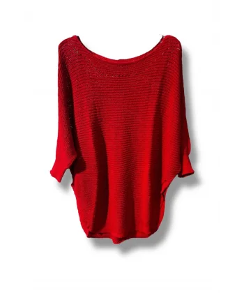 Kadın Merserize Triko Bluz Oversize Salaş Kalıp 38-52 Beden Uyumlu-Kırmızı