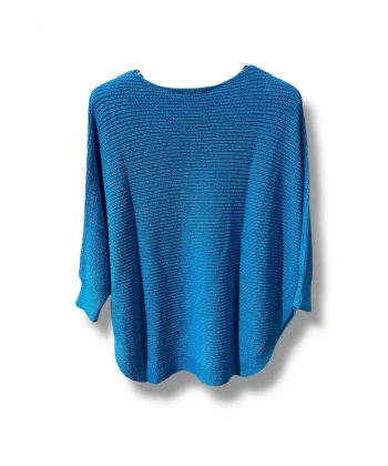 Kadın Merserize Triko Bluz Oversize Salaş Kalıp 38-52 Beden Uyumlu-Mavi