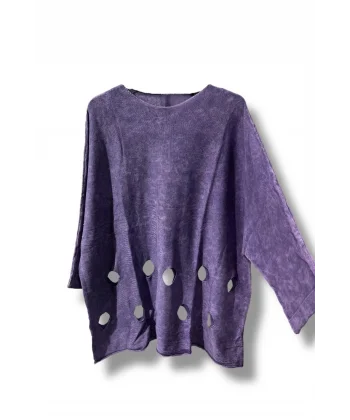%100 Pamuk Triko Tunik Bluz– 38-52 Beden Uyumlu -Mor