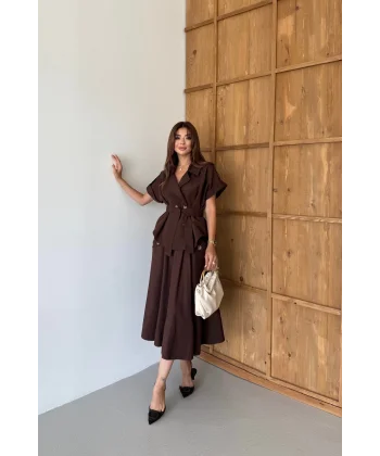 Kemerli Kısa Kollu Gömlek Etek Takım | Şık ve Modern İkili Takım