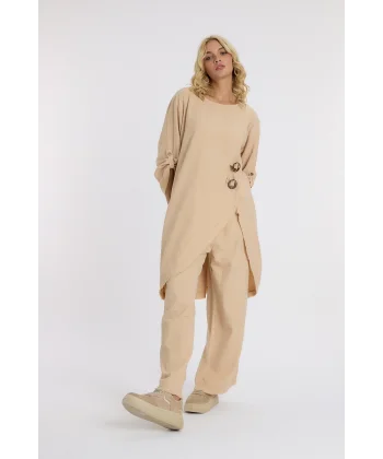 Keten düğmeli oversize italyan ikili takım-Bej