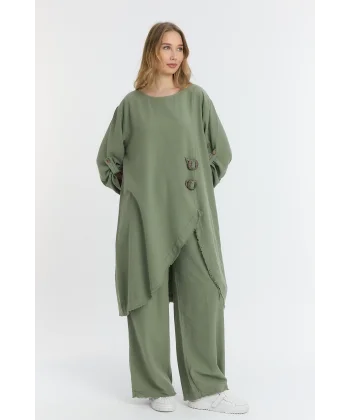 Keten düğmeli oversize italyan ikili takım-Haki
