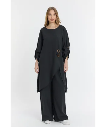 Keten düğmeli oversize italyan ikili takım-Siyah