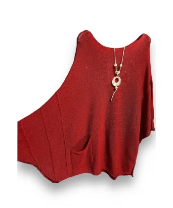 Merserize oversize asimetrik tek cepli triko-Kırmızı