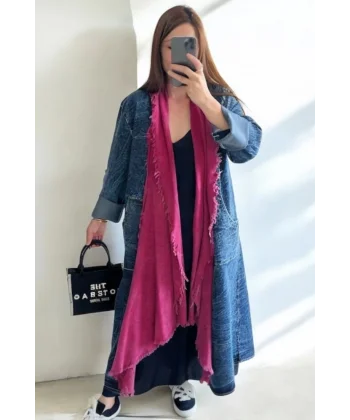 Pamuk Garnili Kot Kaftan-Fuşya