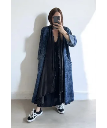 Pamuk Garnili Kot Kaftan-Siyah
