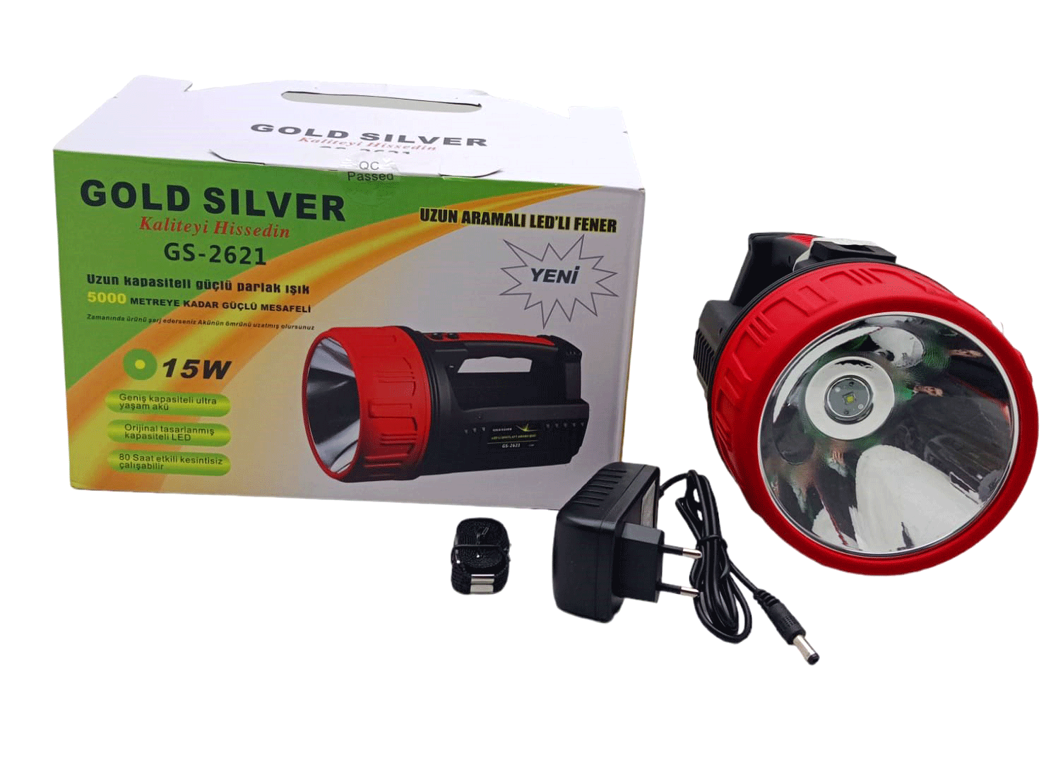 GOLD SİLVER GS-2621 15W LED 2İN1 UZUN ARAMALI ADAPTÖR ŞARJLI EL FENERİ PROJEKTÖR*16