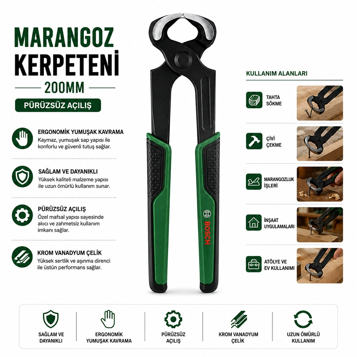 BOSCH-1 600 A02 Z9W ( 200MM ) ( NO-8 ) MARANGOZ KERPETEN ( ERGONAMİK YUMUŞAK SAP ) ( 60 ± KESME SERTLİK )*1