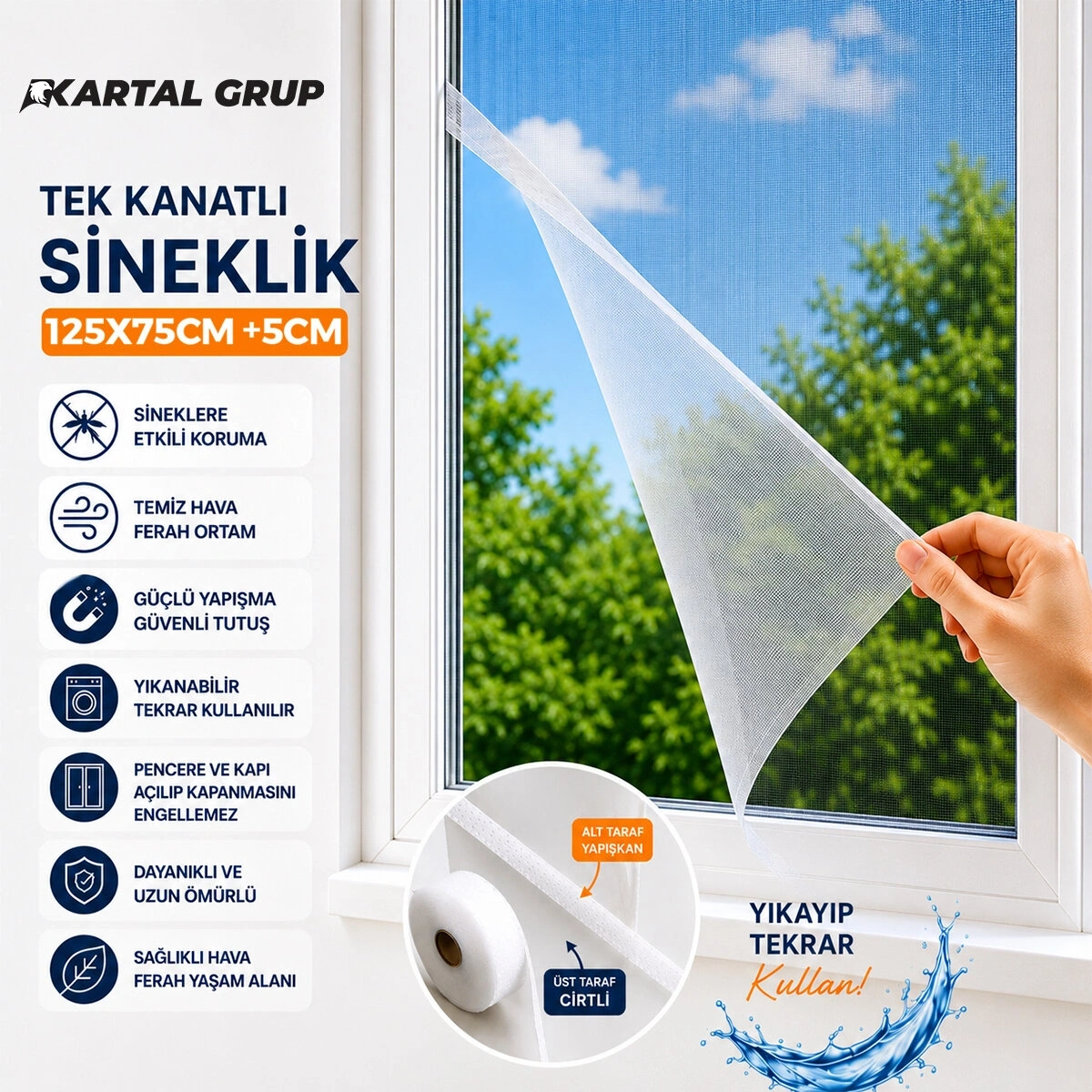 KAYRA ( TEK KANAT ) ( PENCERE ) TÜL SİNEKLİK ( 125X75CM  ±5CM)*75