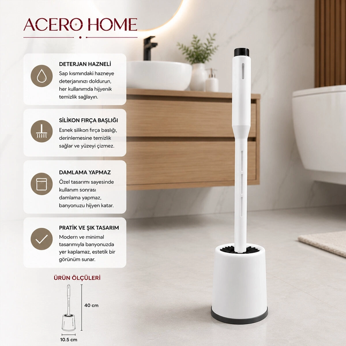 ACERO HOME-2116 ( DETERJAN HAZNELİ ) KLOZET WC FIRÇA SETİ ( SİLİKON )*12=K