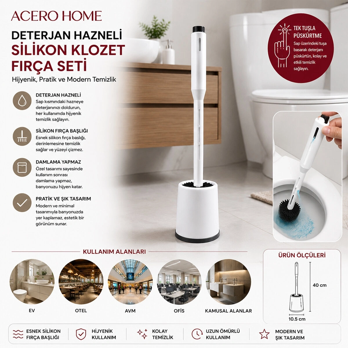 ACERO HOME-2116 ( DETERJAN HAZNELİ ) KLOZET WC FIRÇA SETİ ( SİLİKON )*12=K