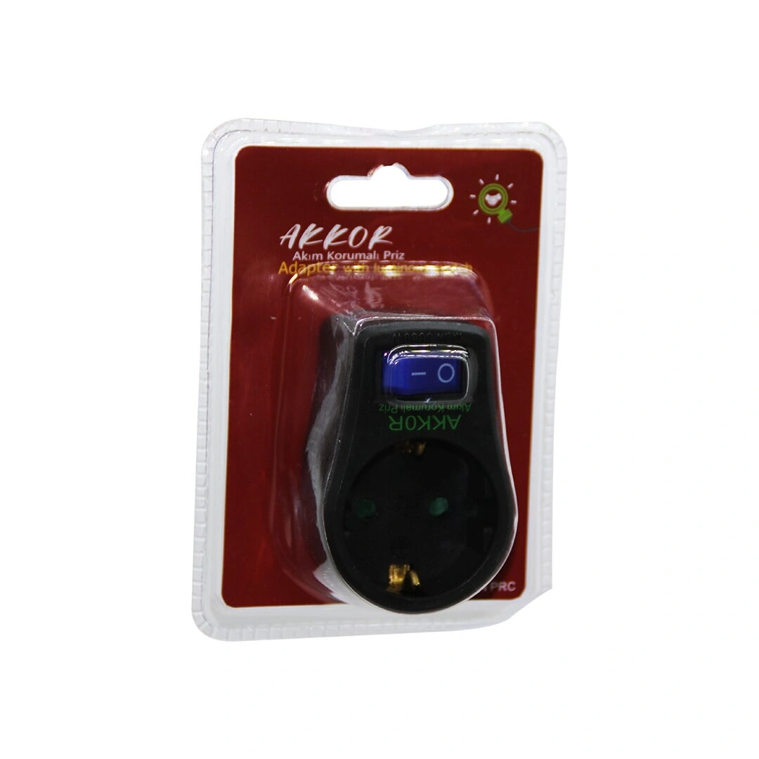 AKKOR GBK01/01A ( TEKLİ ) AKIM KORUMALI ANAHTARLI GOLYAT PRİZ ( 16A / 250V / 3680W )*10X20