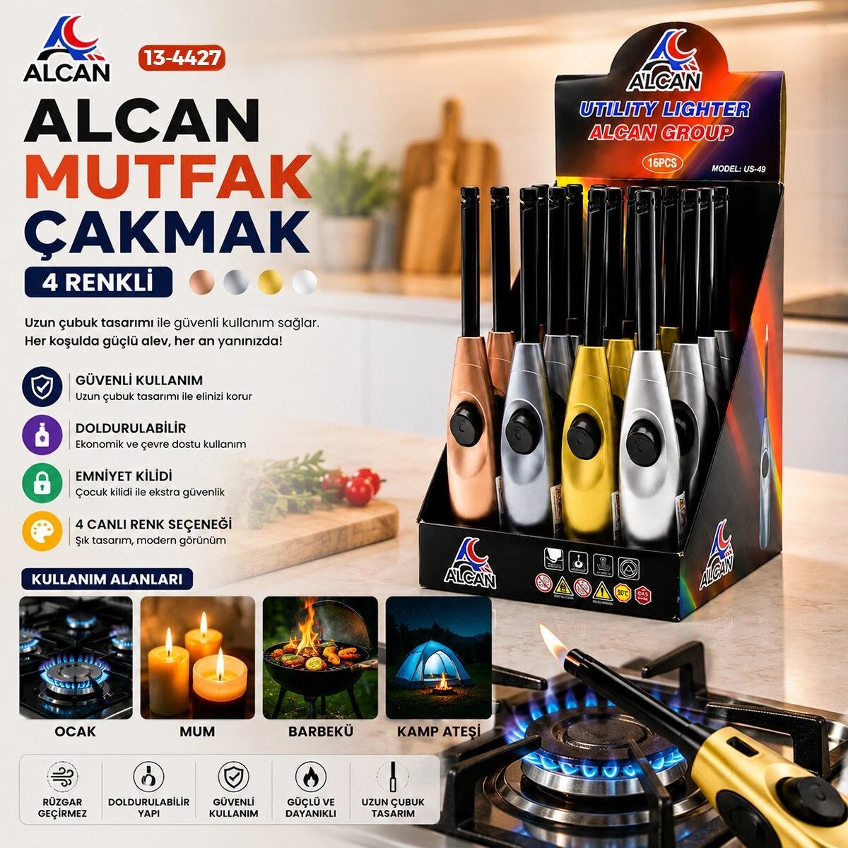 ALCAN US-49 ALCAN OCAK MUTFAK ÇAKMAK RENKLİ*16X12
