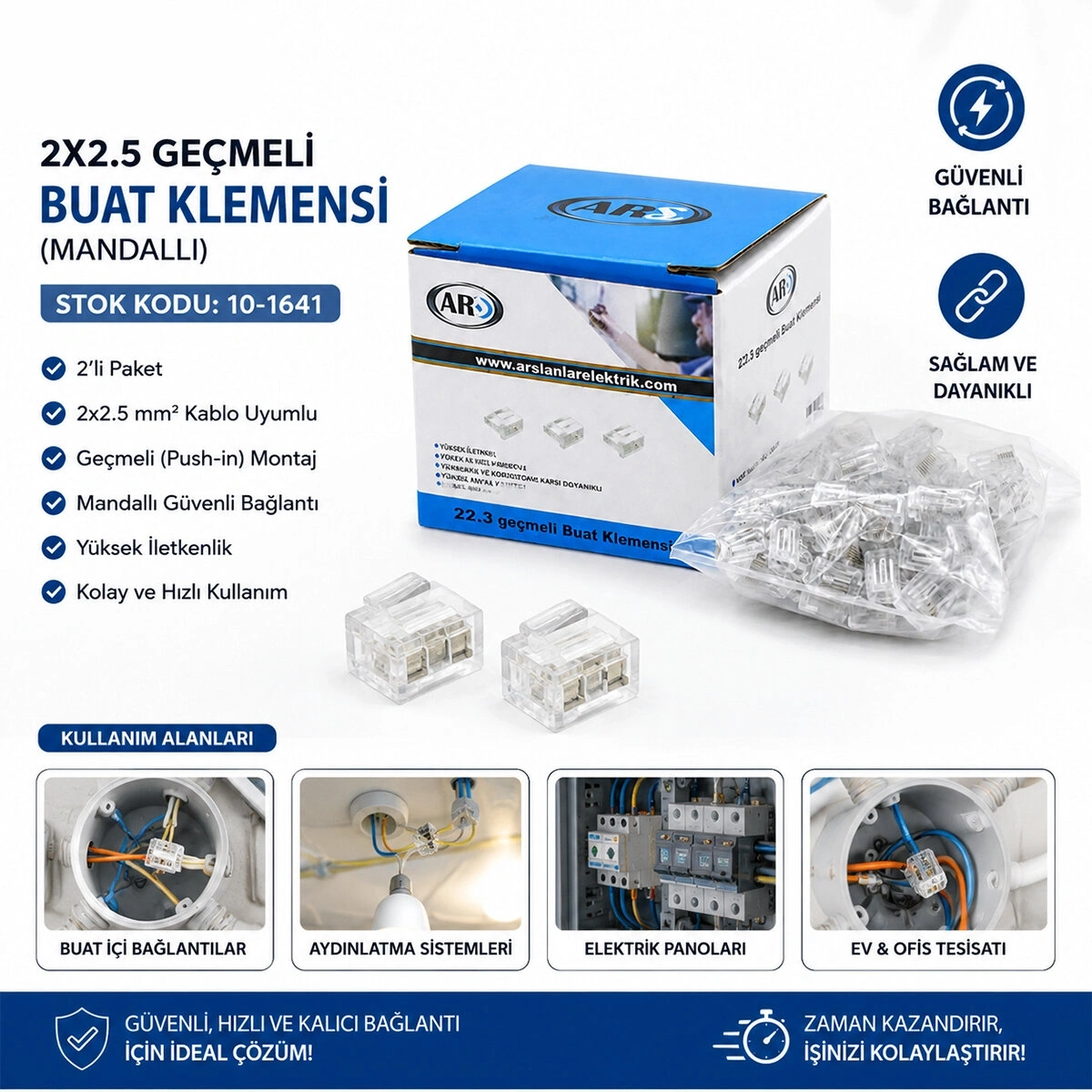 ARS KOD-344069 ( 2Lİ ) ( 2X2.5 KABLO GEÇMELİ ) ( MANDALLI ) ( BUAT ) KLEMENSİ*100X10