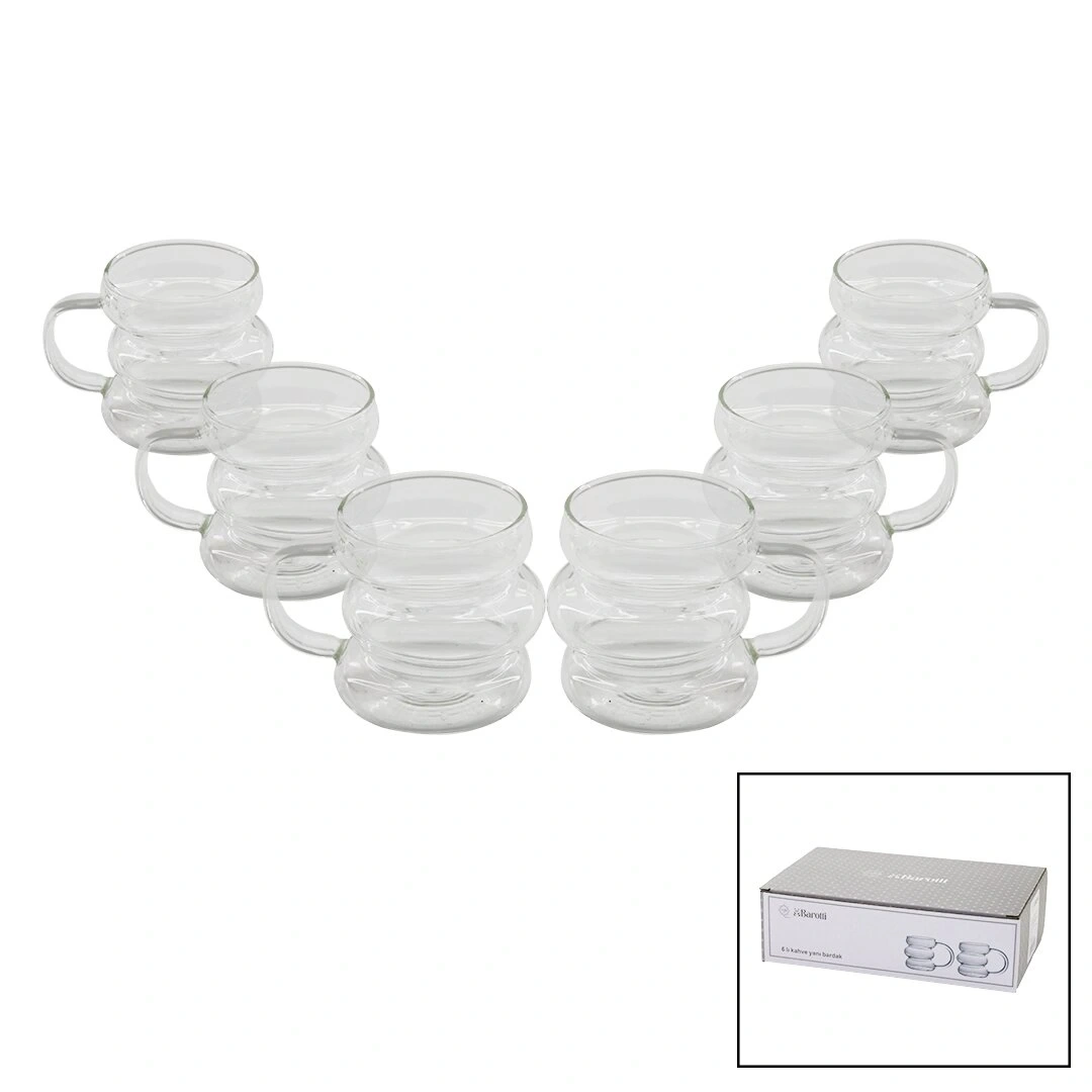 BAROTTİ DMR-8601 ( 6PCS ) ( 3 BOĞUMLU & ŞERİTLİ ) KAHVE YANI ( CAM ) BARDAK*40=K