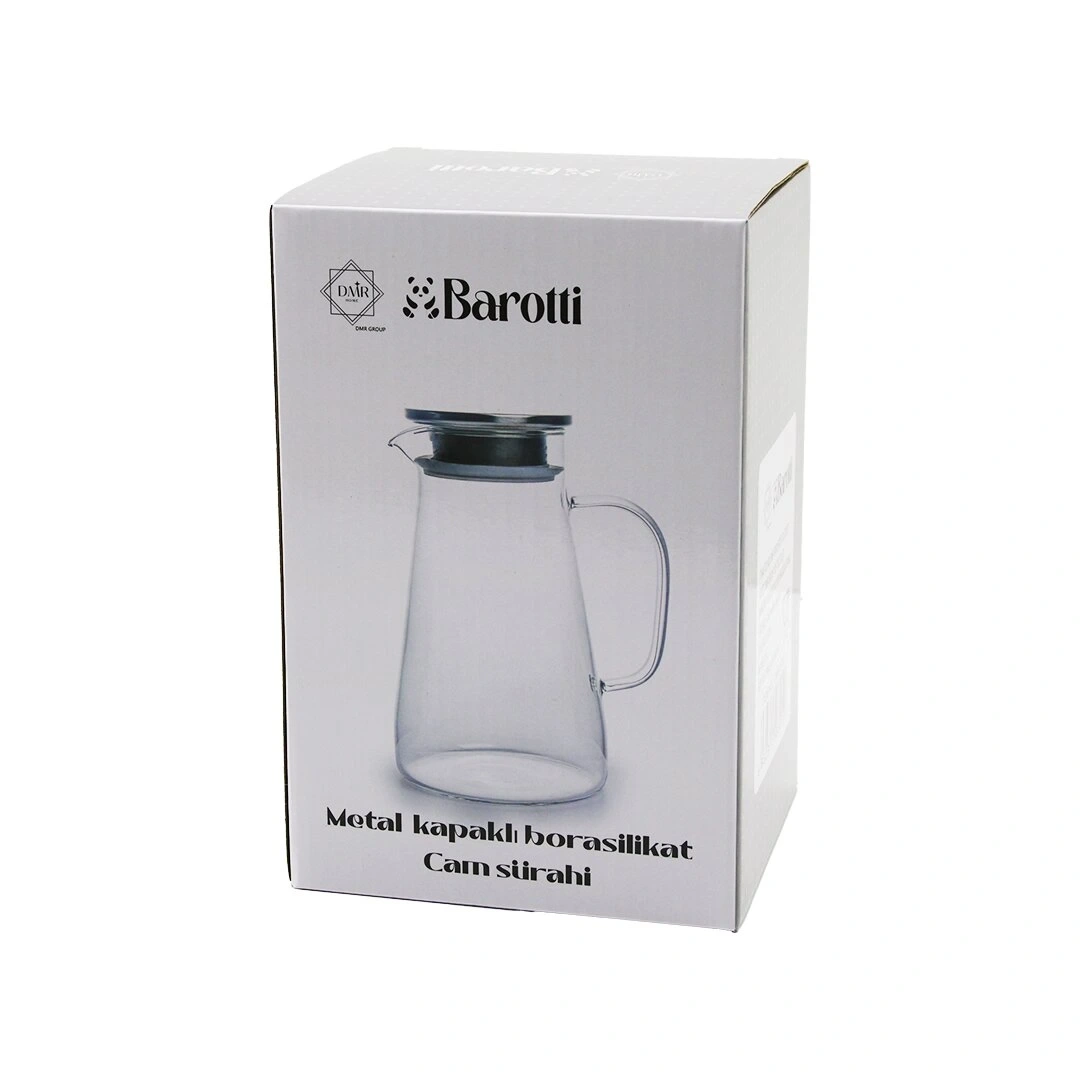 BAROTTİ DMR-8763 ( GENİŞ TABAN=1450ML ) ( CAM ) ( BOROSİLİKAT= ISIYA DAYANIKLI ) SÜRAHİ (METAL KAPAK & SİLİKON CONTA)*12=K