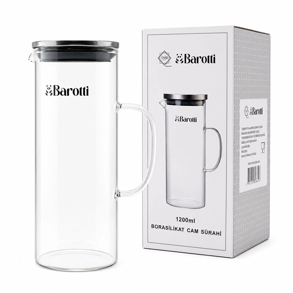 BAROTTİ DMR-9039 ( METAL KAPAKLI ) CAM SÜRAHİ & BOROSİLİKAT ( 1200ML )*12=K