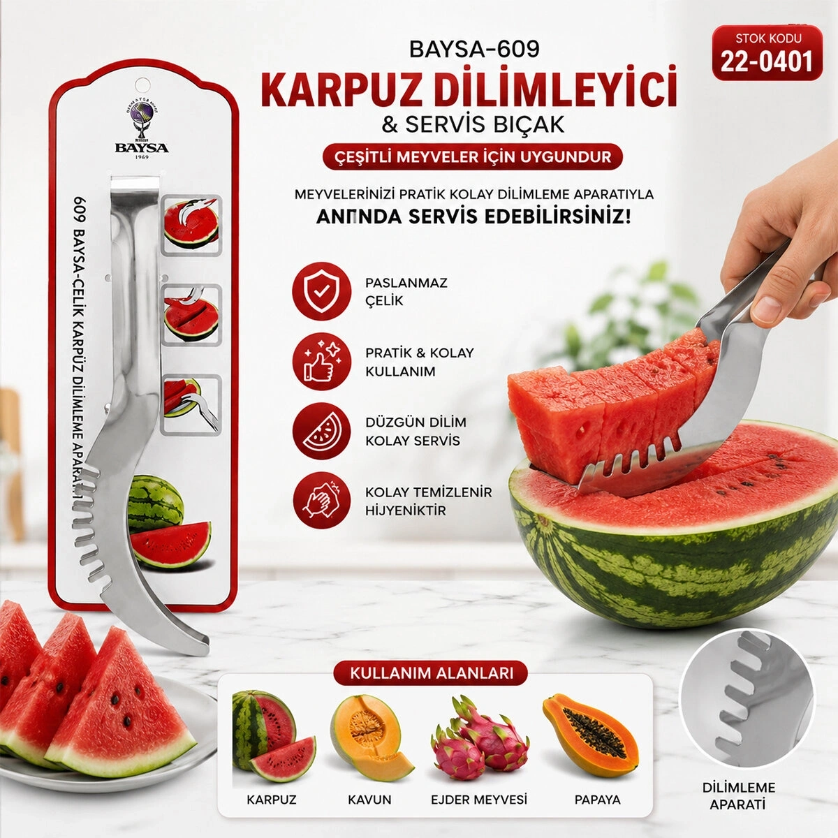 BAYSA-609 KARPUZ DİLİMLEYİCİ & SERVİS BIÇAK*24X6