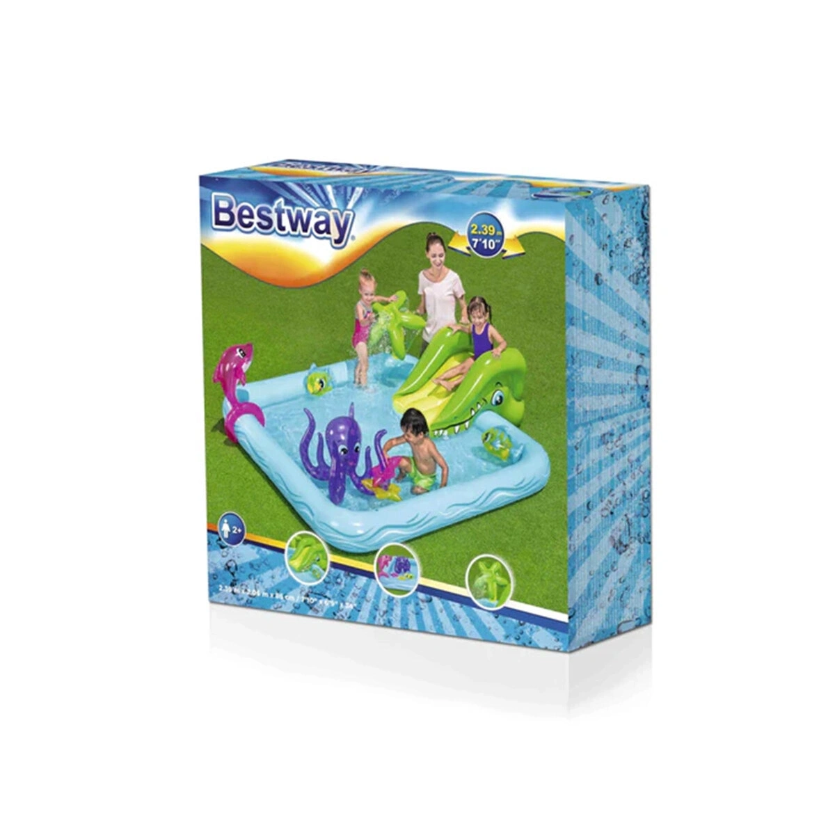 BESTWAY-53052 ( 308LT ) ŞİŞME HAVUZ & MİNİ SU OYUN PARKI ( 1KAYDIRAK - 1YUNUS - 2PAYLANÇO BALIK - 1AHTAPOT - 2SİMİT ) ( 239X206X86CM )*3=K