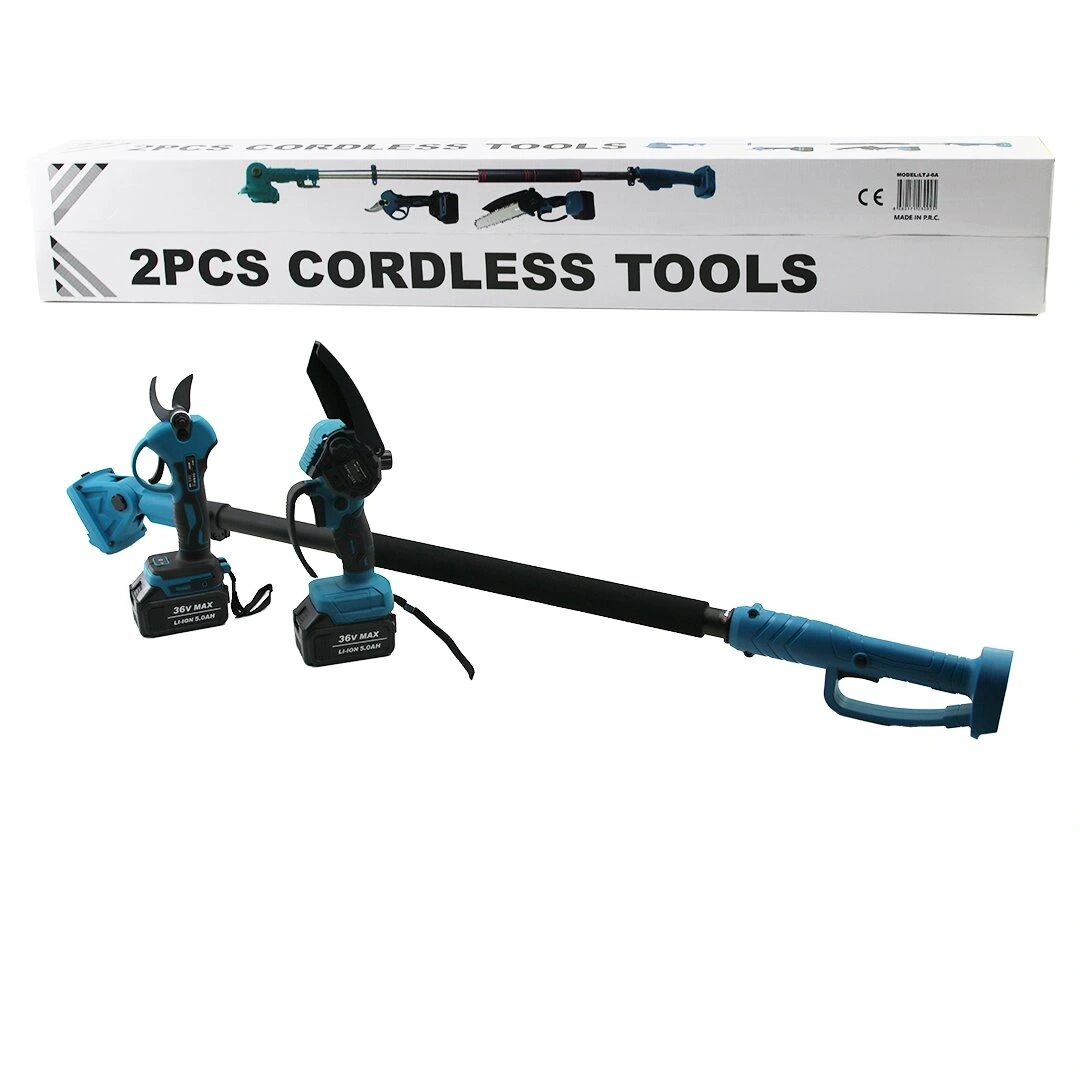 BN-5 CORDLESS TOOLS LTJ-6A ZZ-01 (2 PCS SET) (6) (BUDAMA DAL KESME TESTERE=ŞARJLI--YAĞSIZ & ZİNCİRLİ + ŞARJLI BAĞ MAKASI ) TELESKOPİK UZAYAN METAL SAP=120--195CM*6