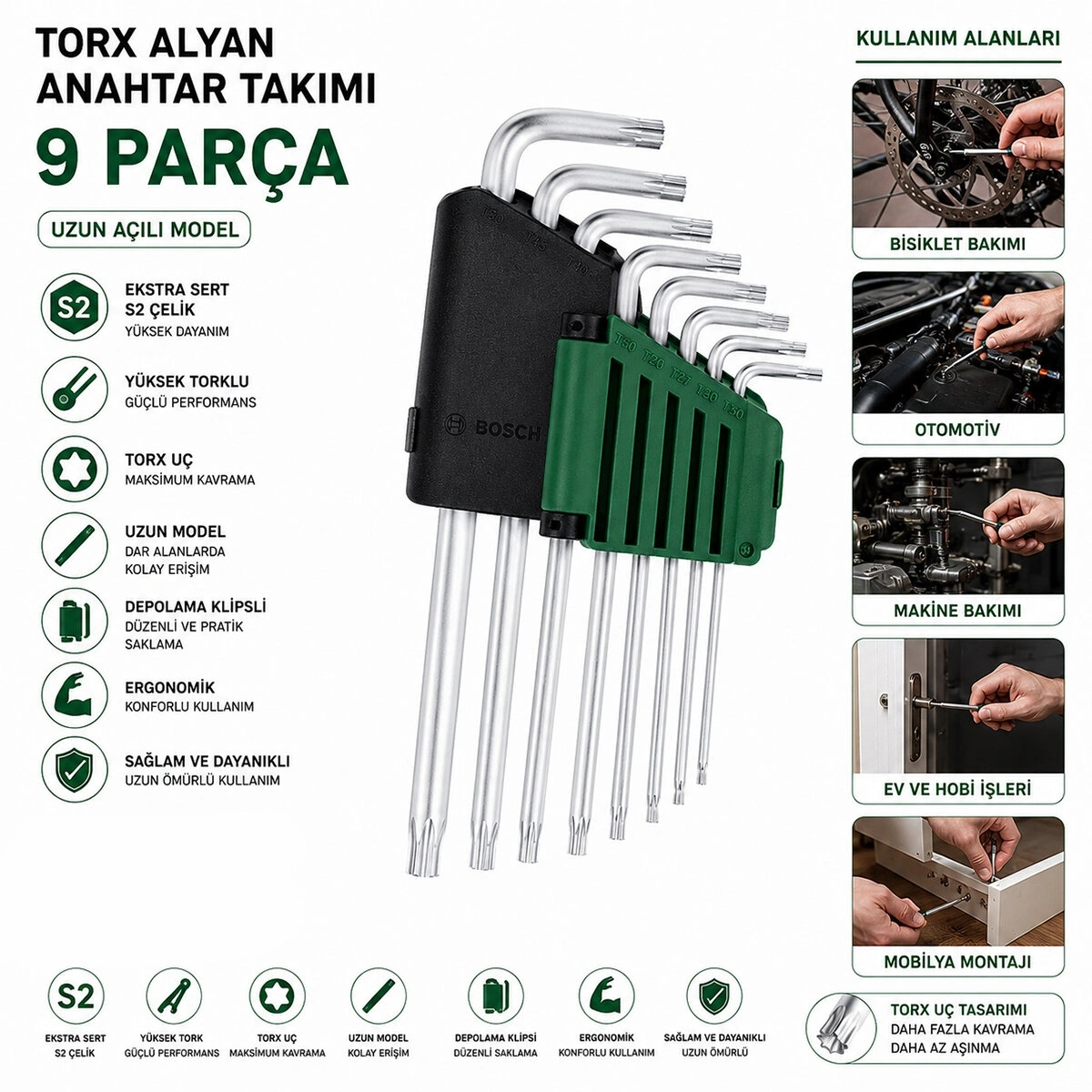 BOSCH-1 600 A02 Z9C ( 9PCS ) ( KROM ) ( UZUN & YILDIZ ) ALYAN ( ALLEN ) ANAHTAR TAKIMI*!!!