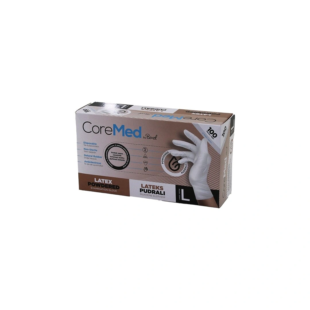 COREMED BİMEL HASPET ( L ) ( PUDRALI ) LATEX MUAYENE ELDİVENİ ( LATEKS ) ( 100LÜ )*1X20