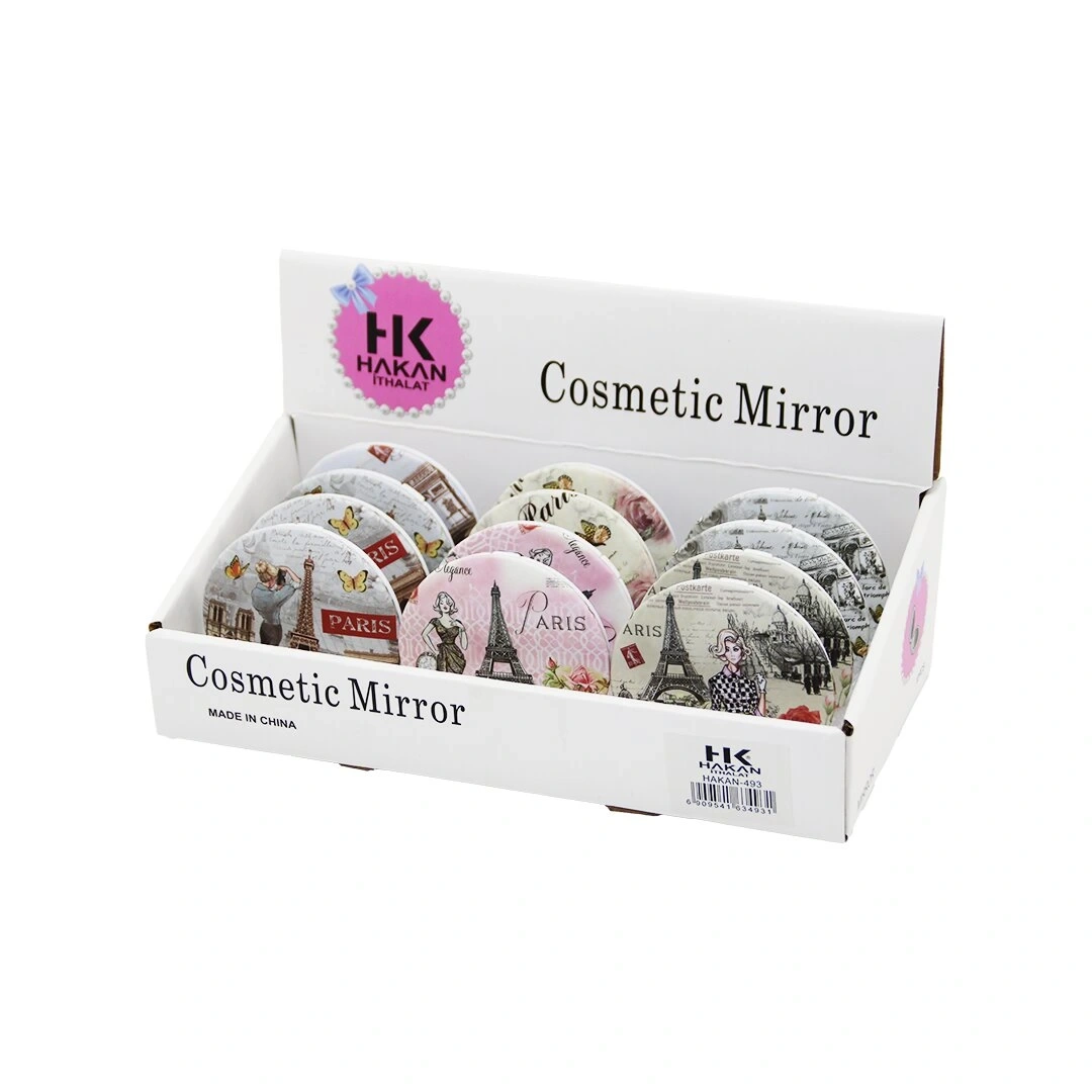 COSMETİC MİRROR HAKAN-493 ( EYFEL & BAYAN RESİMLİ KAPAK ) ( YUVARLAK ) ( CEP & ÇANTA ) MAKYAJ AYNASI (PLASTİK)*12X40