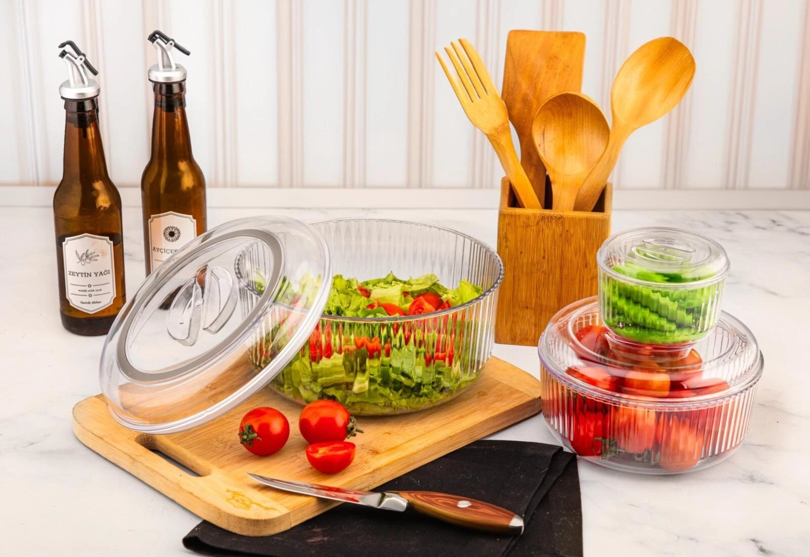 CRYSTAL WARE F-402 ( 3PCS SET ) ( YUVARLAK & 4750ML ) SAKLAMA KABI ( MİKA & KRİSTAL PLASTİK ) ( 350ML & 1300 & 3100ML )*12=K