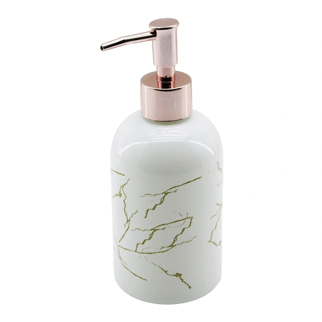 DMR HOME DMR-8164 ( CAM ) ( YUVARLAK & BEYAZ ŞİŞE--MERMER DESEN ) SIVI SABUNLUK (400ML) (BRONZ PLASTİK POMPA)*48