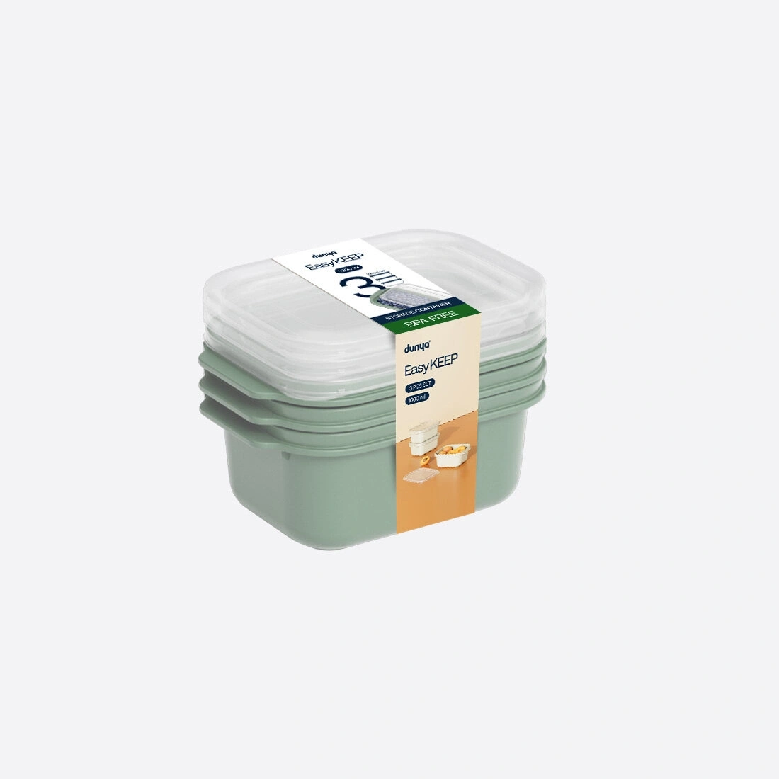 DÜNYA DP-31262-999 ( D.DÖRTGEN ) ( 3PCS = 1000ML ) EASY KEEP SAKLAMA KABI ( RENKLİ PLASTİK & ŞEFFAF KAPAK )*12=K
