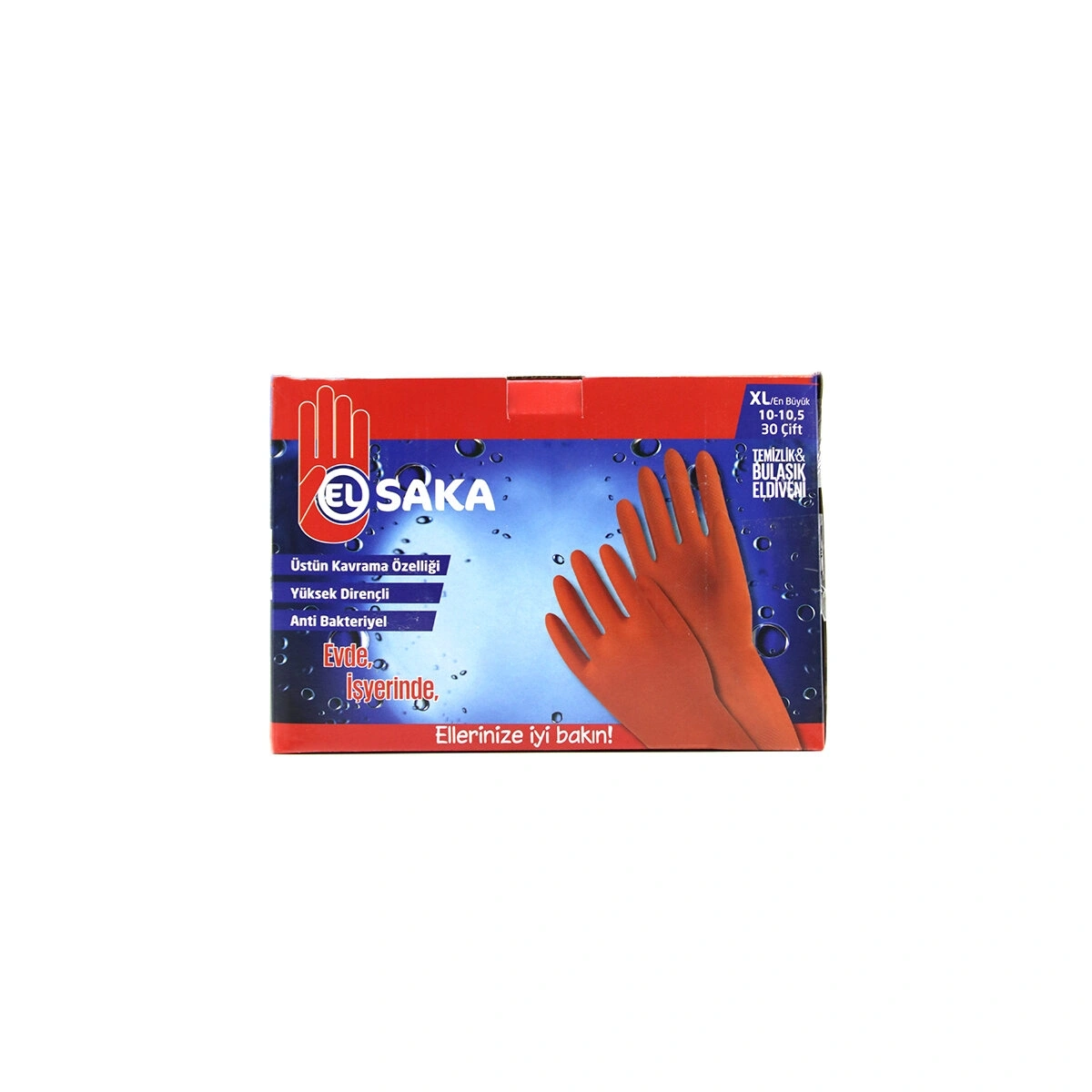 ELSAKA ( XL ) ( 10-10.5 ) TEMİZLİK & BULAŞIK ELDİVENİ ( DOĞAL LATEX )*30X12