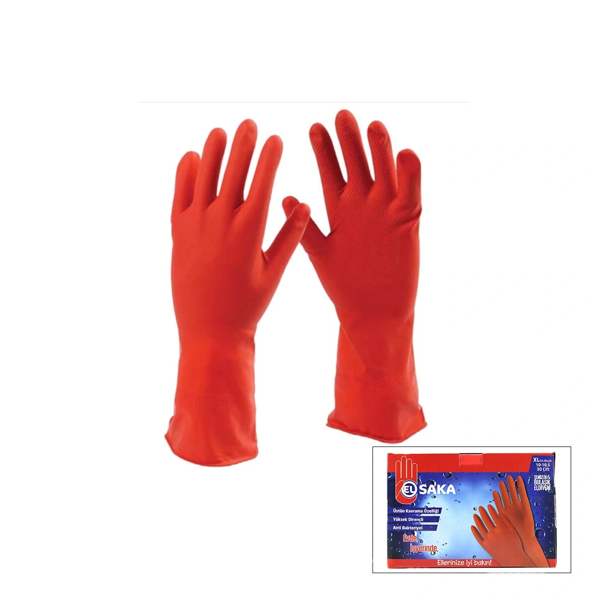 ELSAKA ( XL ) ( 10-10.5 ) TEMİZLİK & BULAŞIK ELDİVENİ ( DOĞAL LATEX )*30X12