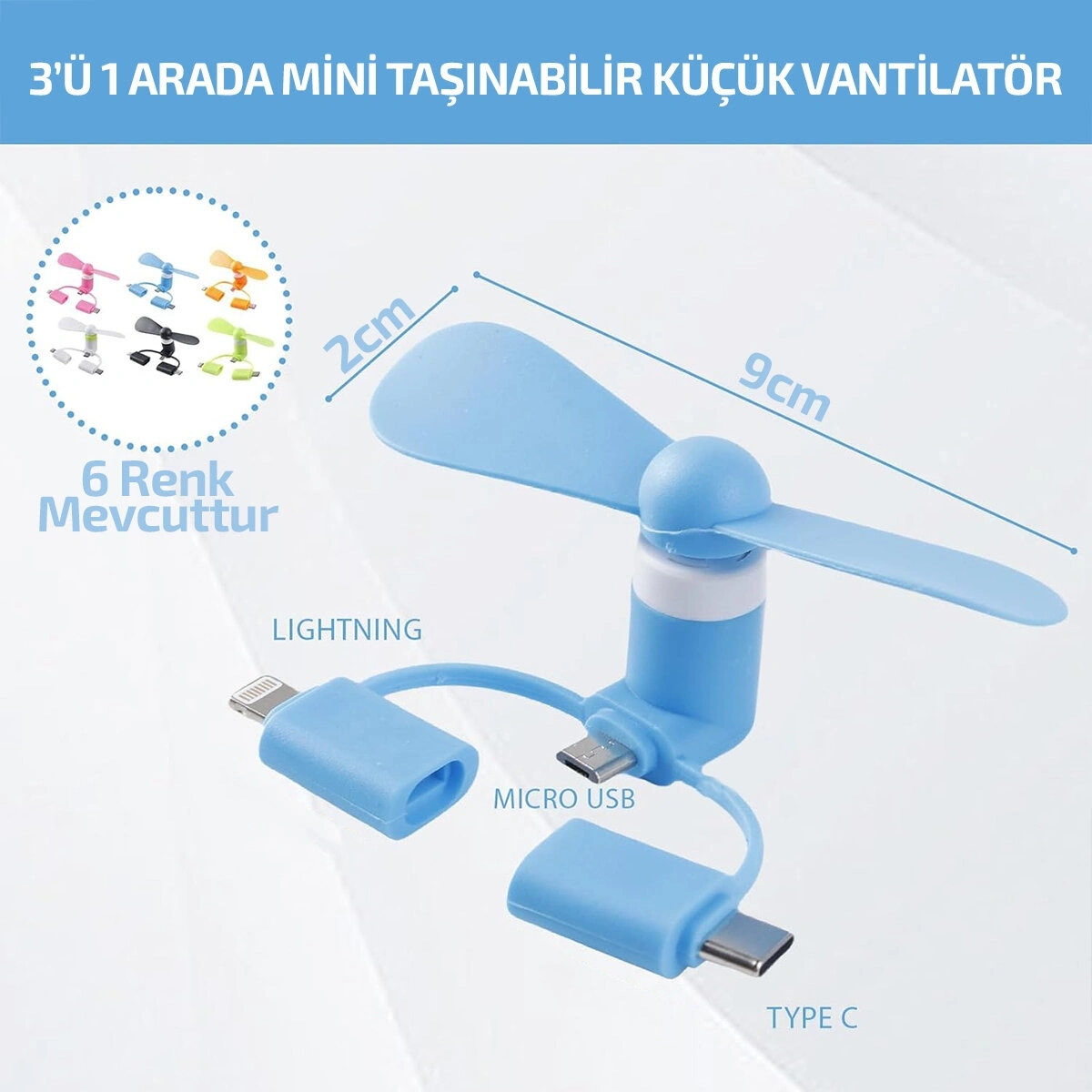 EMKA-5632 MİNİ TELEFON PERVANE & FAN ( ÇİFT ŞARJ GİRİŞLİ = IPHONE & TYPC-E )*20X25