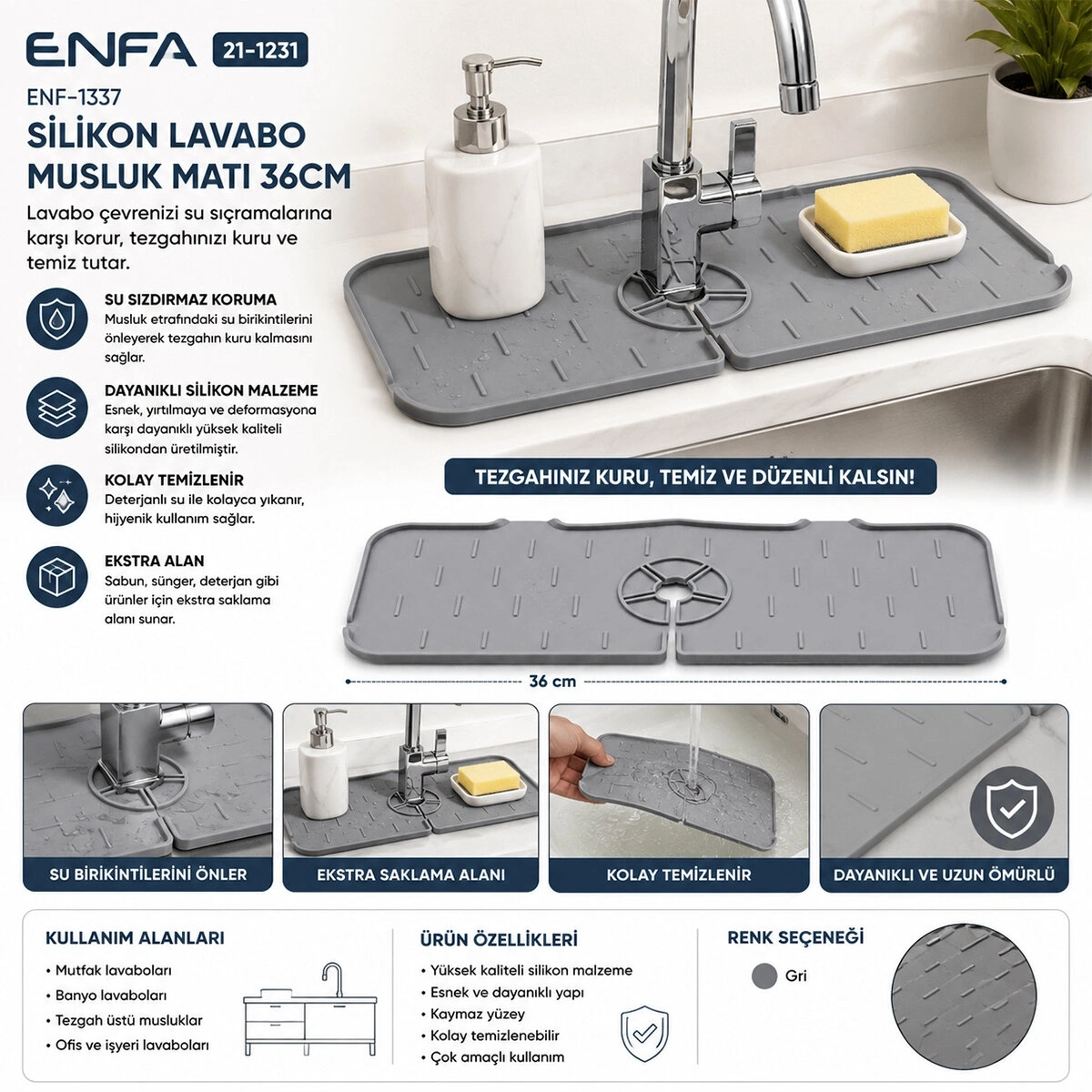 ENFA ENF-1337 SİLİKON LAVABO MUSLUK MATI 36CM*200