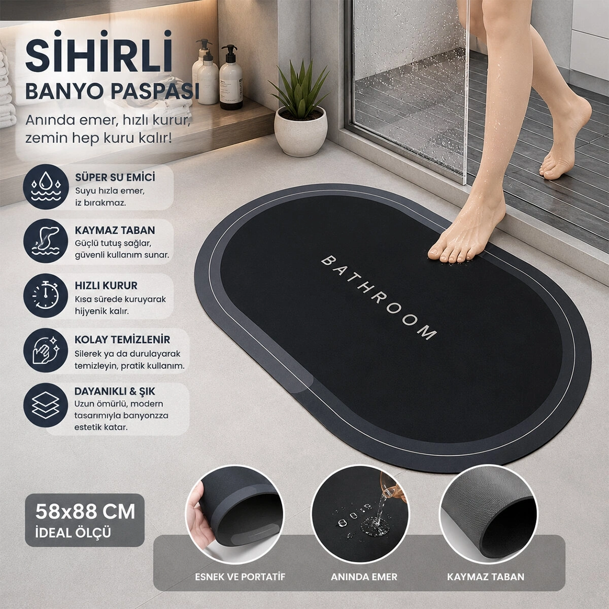 ENFA ENF-794 ( OVAL ) SU EMİCİ SİHİRLİ BANYO PASPAS & BULAŞIK ALTLIK (58X38CM)*60