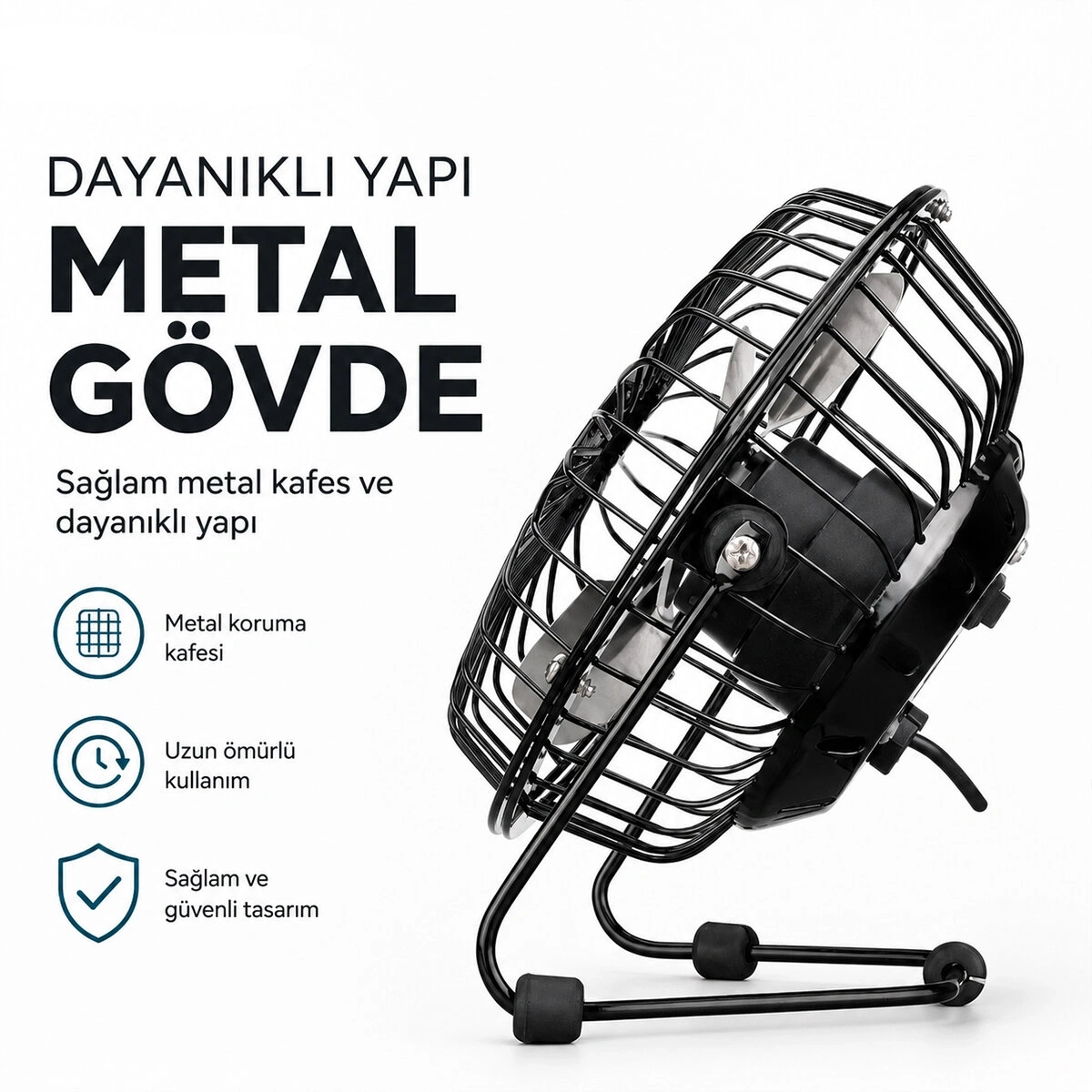 EVEREST EFN-482 ( USB ŞARJLI & METAL GÖVDE ) ( 14.5X7.5X15CM ) MİNİ MASAÜSTÜ FAN & VANTİLATÖR*24