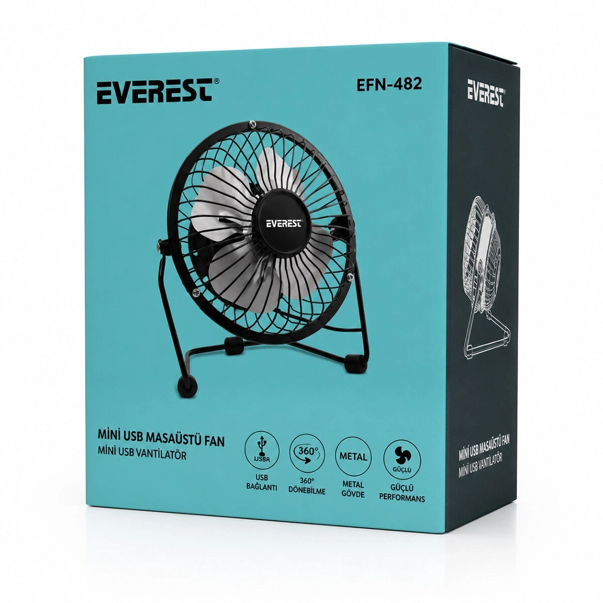 EVEREST EFN-482 ( USB ŞARJLI & METAL GÖVDE ) ( 14.5X7.5X15CM ) MİNİ MASAÜSTÜ FAN & VANTİLATÖR*24