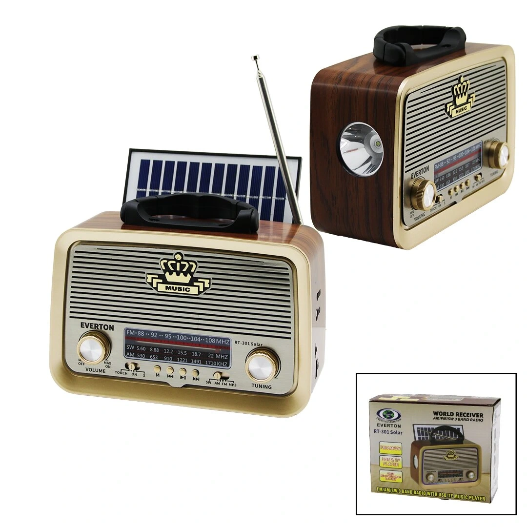 EVERTON RT-301 (SOLAR PANELLİ & FENERLİ) (FİŞ ŞARJLI) (BLUETOOTH) ( İBRELİ ) FM RADYO (MP3 USB & TF PLAYER) (4V OUT& AUX IN)*30