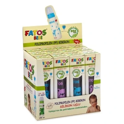 FATOŞ BEBE CODE-580 (POLİPROPİLEN PLASTİK) (PP) (KLASİK BİBERON) (SİLİKON UÇLU) (ÖLÇEKLİ) (ORTA AKIŞ) (250ML)*12X18