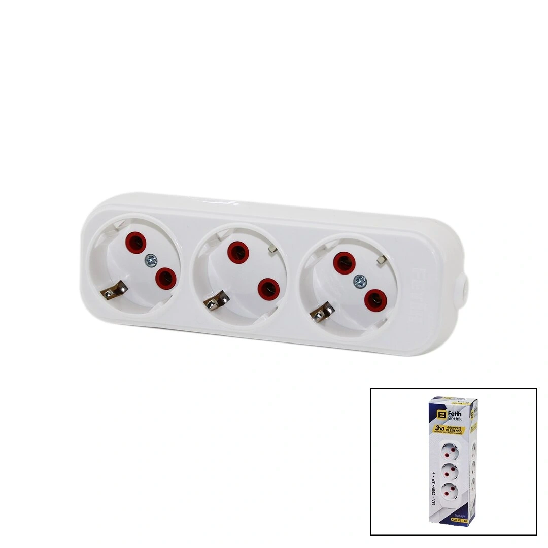 FETİH ELEKTRİK KOD-315-00 ( 3LÜ ) TOPRAKLI GRUP PRİZ KLEMENSLİ ( 16A - 250V )*25X8