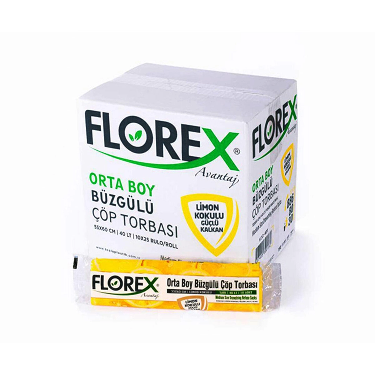 FLOREX-401 AVANTAJ ( LİMON KOKULU ) ( BÜZGÜLÜ ) ( ORTA ) ( 10PCS ) 55X60CM ÇÖP TORBA*25=K