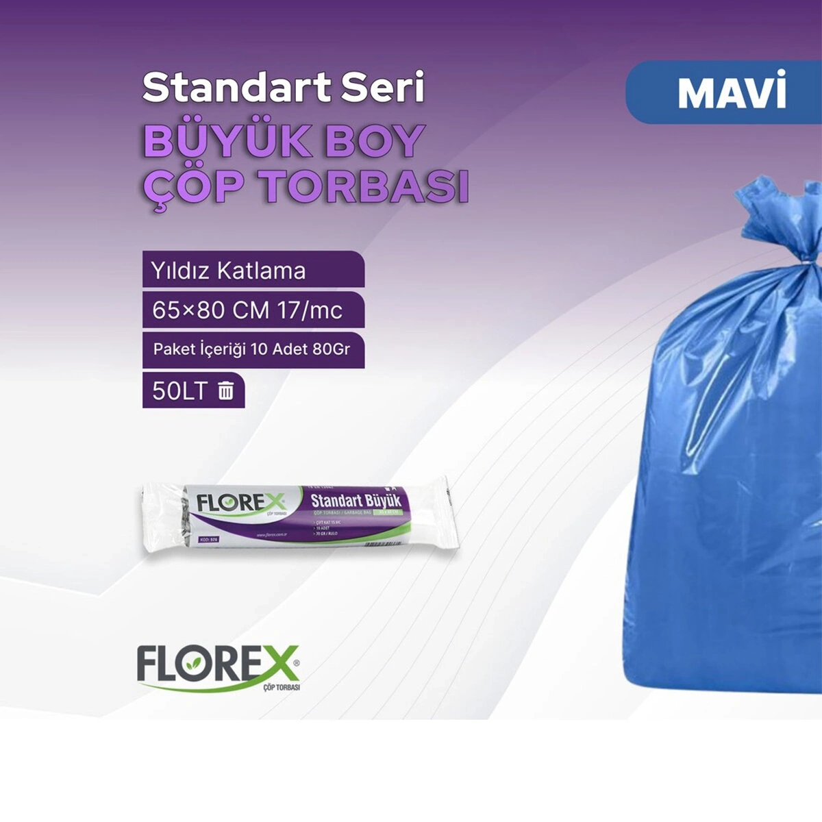 FLOREX-526 ( STANDART BÜYÜK ) ( 10PCS ) 65X80CM.ÇÖP TORBASI*50=K