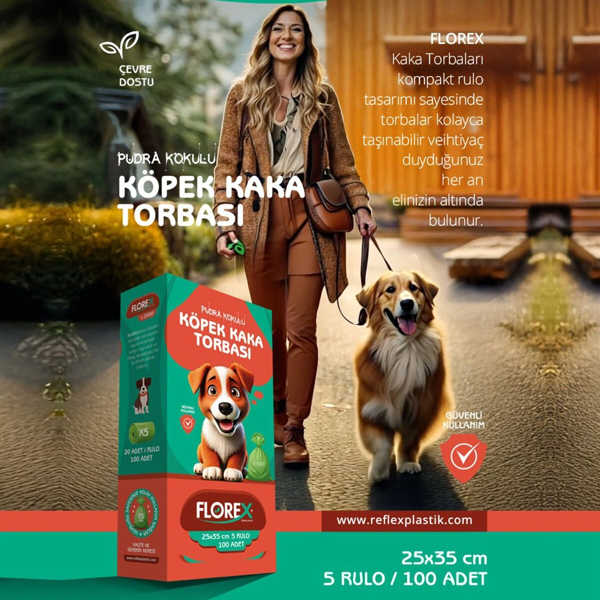 FLOREX L-2000 ( KÖPEK & EVCİL HAYVAN ) ( KAKA TORBASI ) ( 5 RULO X 20PCS = 100 ADET ) ( PUDRA KOKULU ) ( 25X35CM )*24=K