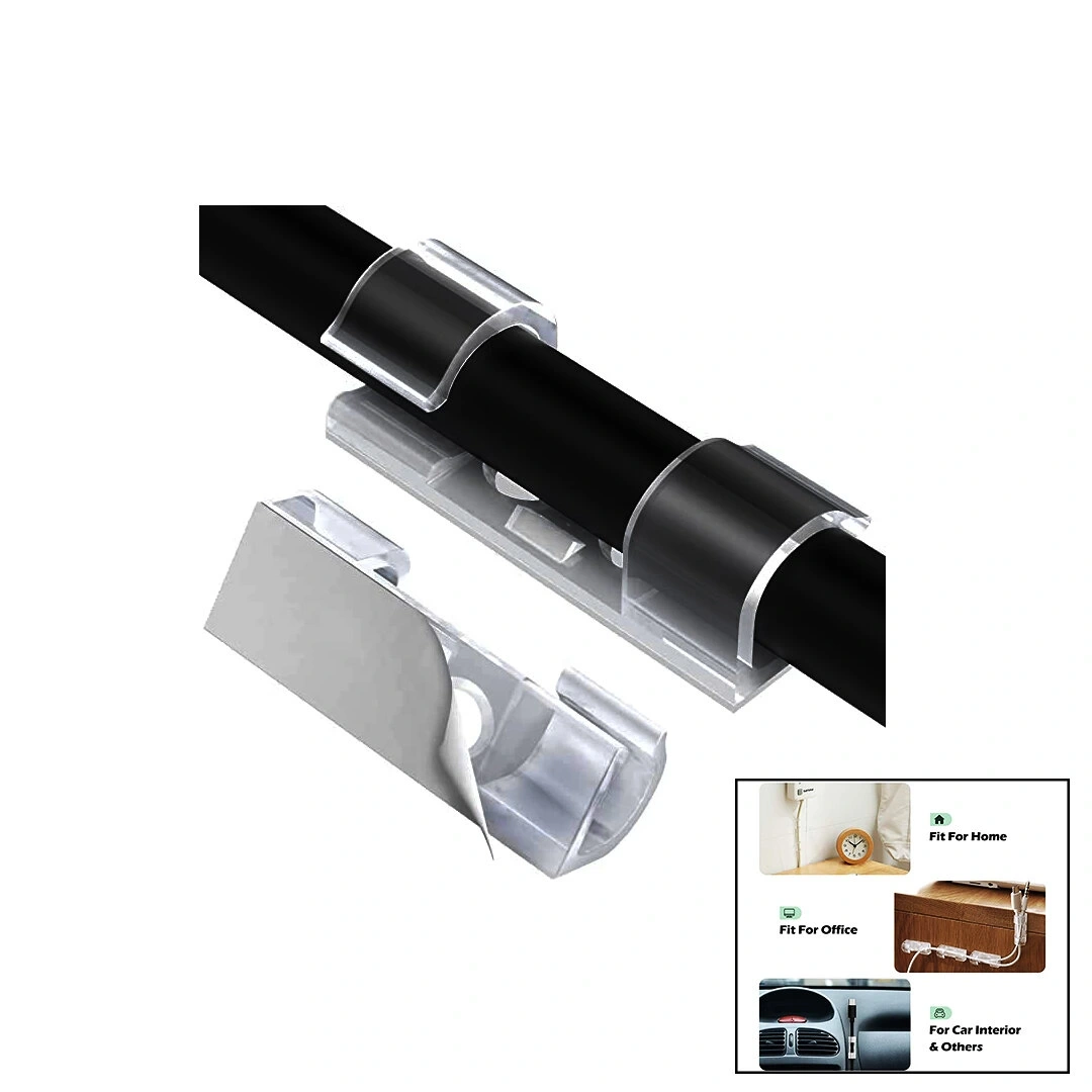 FT-CHINA FT-8018-3 BAYSA-010 (20PCS) KABLO TUTUCU KLİPS (YAPIŞKANLI) (BEYAZ PLASTİK & ŞEFFAF MİKA KRİSTAL)*25X12