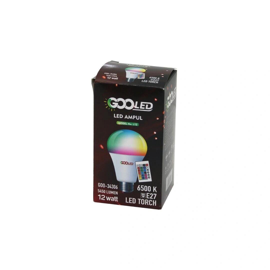 GOOLED NO-L12 GOO-34306 ( 12W ) ( KUMANDALI ) (RGB=RENKLİ) LED AMPUL (E27) (5450 LUMEN) (6500K) (15.000 SAAT ÖMÜR)*100
