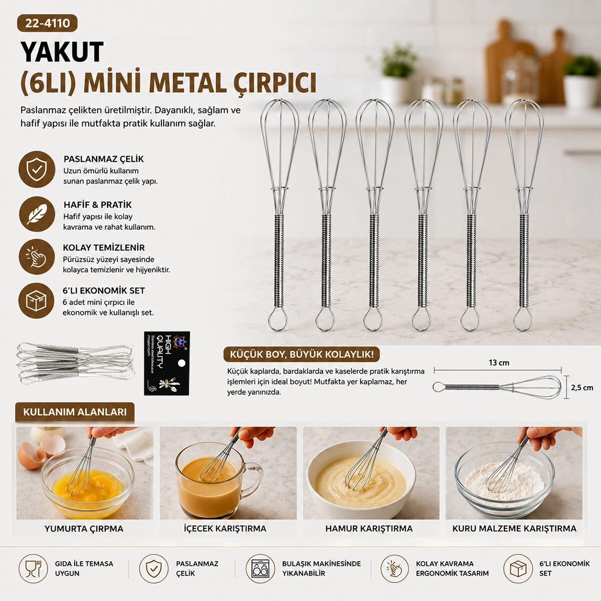 HIGH QUALITY YAKUT-10712 ( 6PCS ) ( MİNİ=13CM ) ( METAL ) ÇIRPICI*200