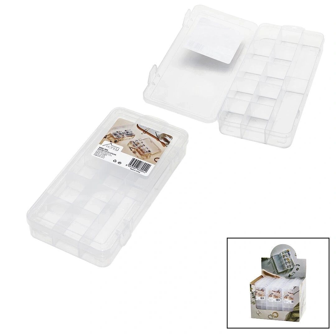 HOMEU HMU-004 ( KÜÇÜK=10X20CM ) ( 10+2 BÖLMELİ & ŞEFFAF ) PLASTİK KUTU ( TAKI ORGANİZERİ & ÇOK AMAÇLI )*24=K