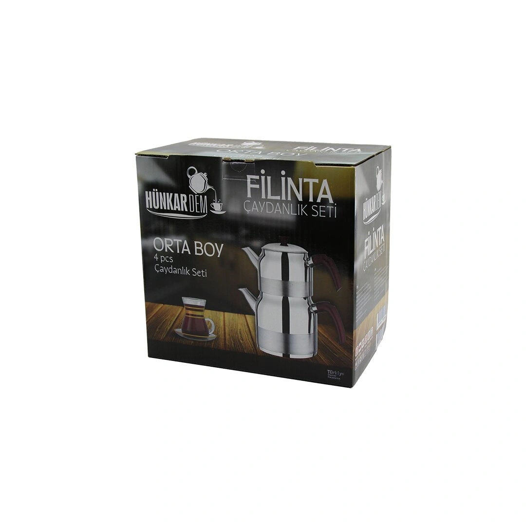 HÜNKARDEM FİLİNTA ( ORTA BOY ) ( ÇELİK ) ÇAYDANLIK SETİ ( ÇİFT KAPAKLI ) ( RENKLİ BAKALİT KULP ) ( ÜST DEMLİK: 1.25LT & ALT SULUK: 2.25LT ) ( KENDİNDEN SÜZGEÇLİ )*8