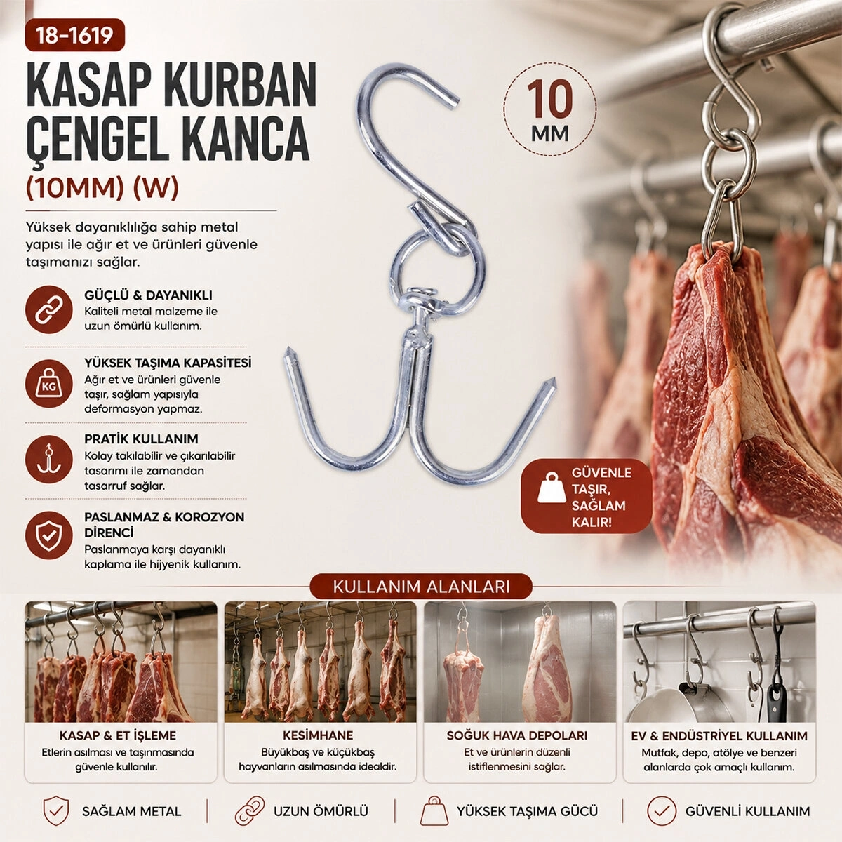 İBİCO ( 10MM ) ( W ) KASAP KURBAN ÇENGEL KANCA*10X1